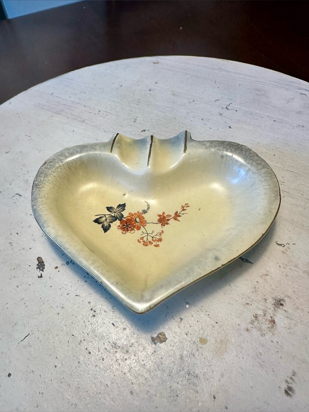 Vintage Germany Heart Ceramic Floral Ashtray Trinket Dish